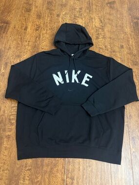 Nike Black Hoodie with White Distressed NIKE Logo Size L